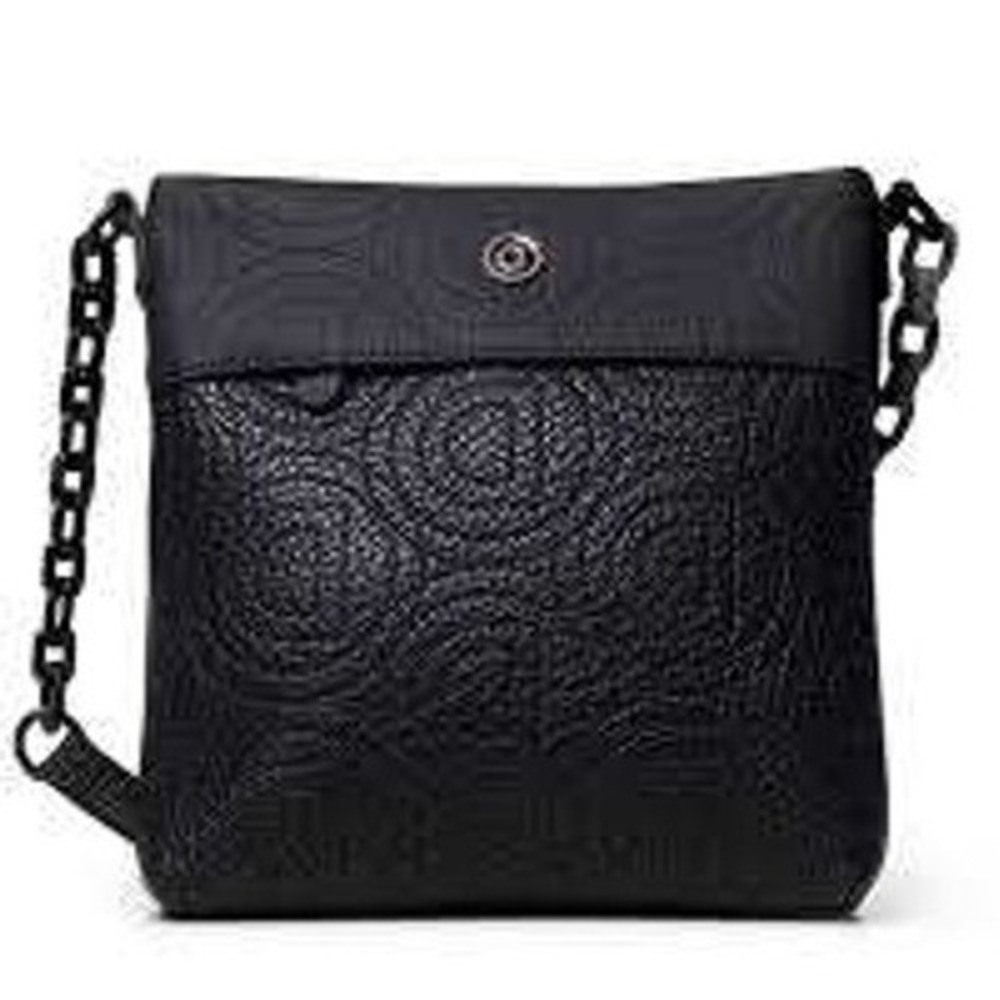 Desigual Black Embroidered‎ Logo Faux Leather Crossbody Bag Messenger Purse